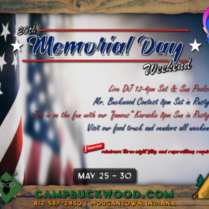 Camp Buckwood 2023 Memorial Day Weekend Event