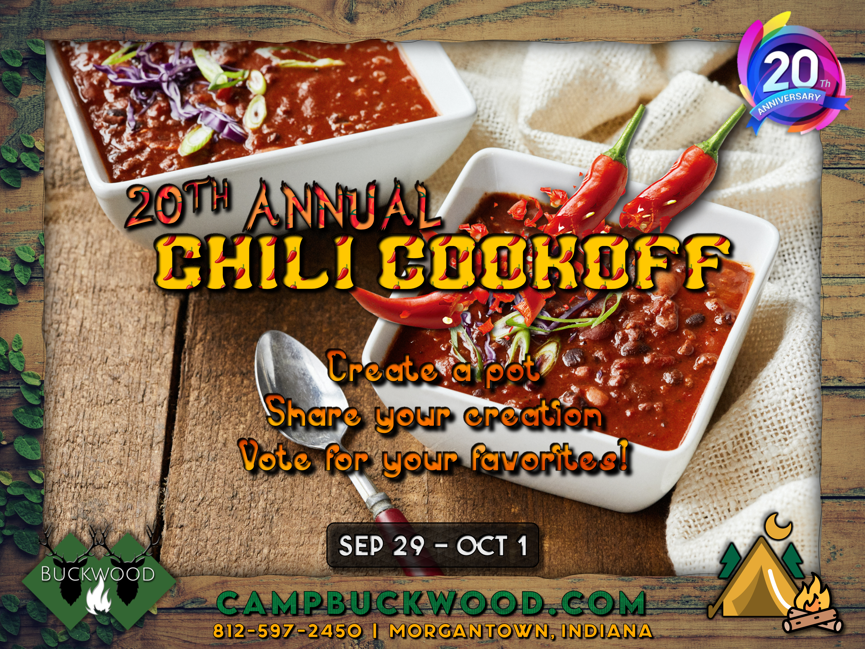 Camp Buckwood 2023 20th Annual Chili Cookoff Weekend Event
