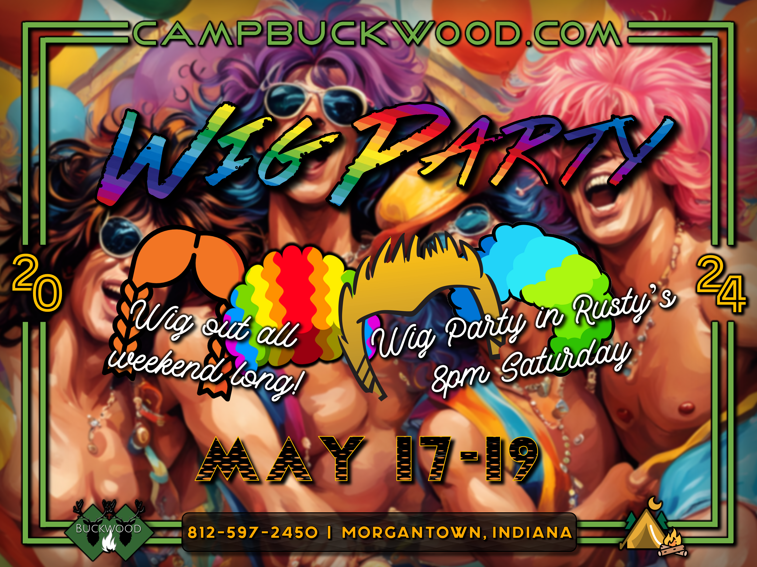 Camp Buckwood 2024 Wig Party Event Weekend