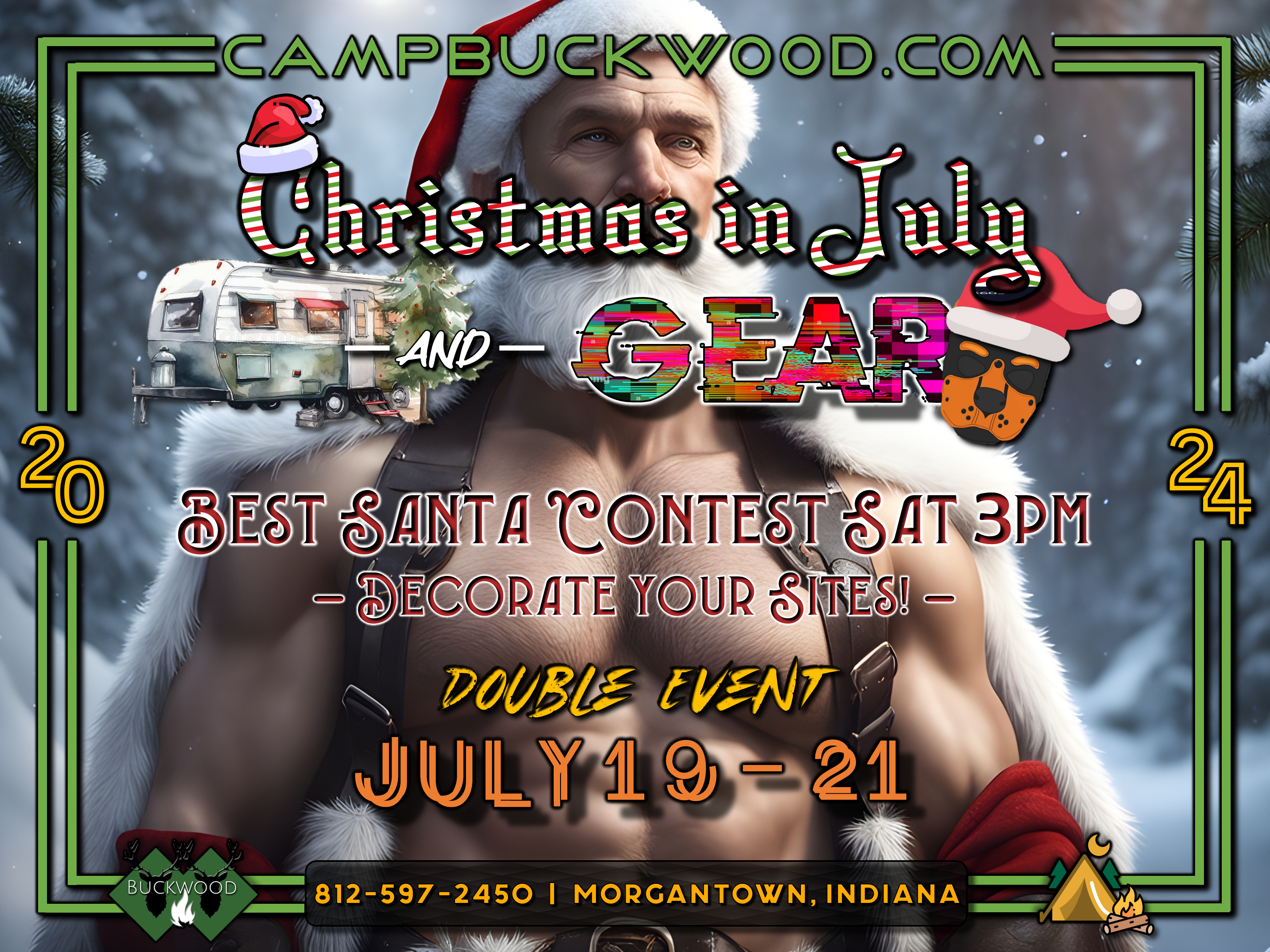 Camp Buckwood 2024 Christmas in July and Gear Event Weekend